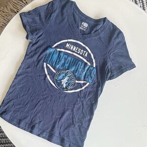 NBA Girls Kids V Neck Shimmer Logo Minnesota Timberwolves Navy Tee L G 10/12